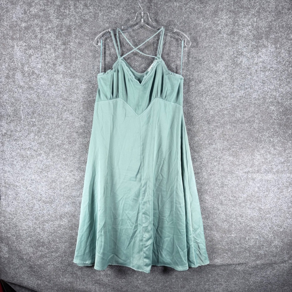 MNG Mango Women's US 6 Sage Green Strappy Cross Back Maxi Dress NWT
